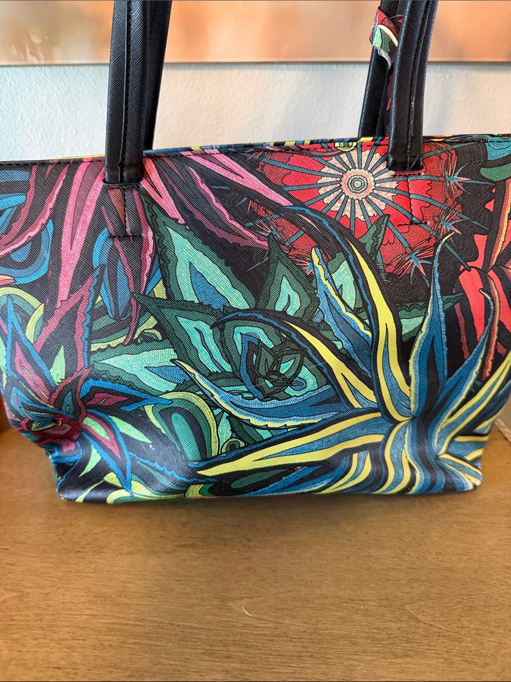 Pineda Covalin K’iin Saffiano "Cactus Sanctuary" Tote Bag – Vibrant Floral - Picture 3 of 7